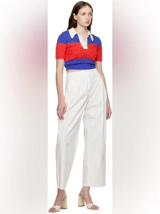 STAUD Spencer Top in Hibiscus & Atlantic Rugby Stripe Red White and Blue Texture - Picture 7 of 10